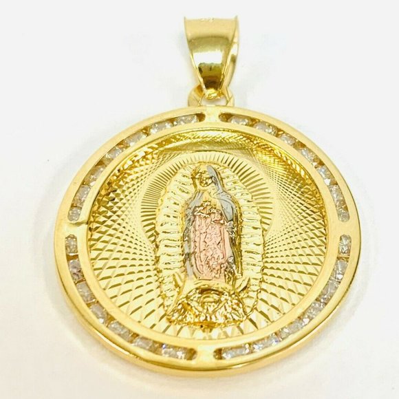 Medalla de la Virgencita de Guadalupe Pendant Tres Oros para Mujer Hombre 28x25 - Picture 1 of 5